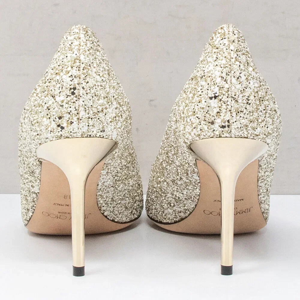 Jimmy Choo Gold Glitter Pointed-Toe Heels - Picture 5 of 8